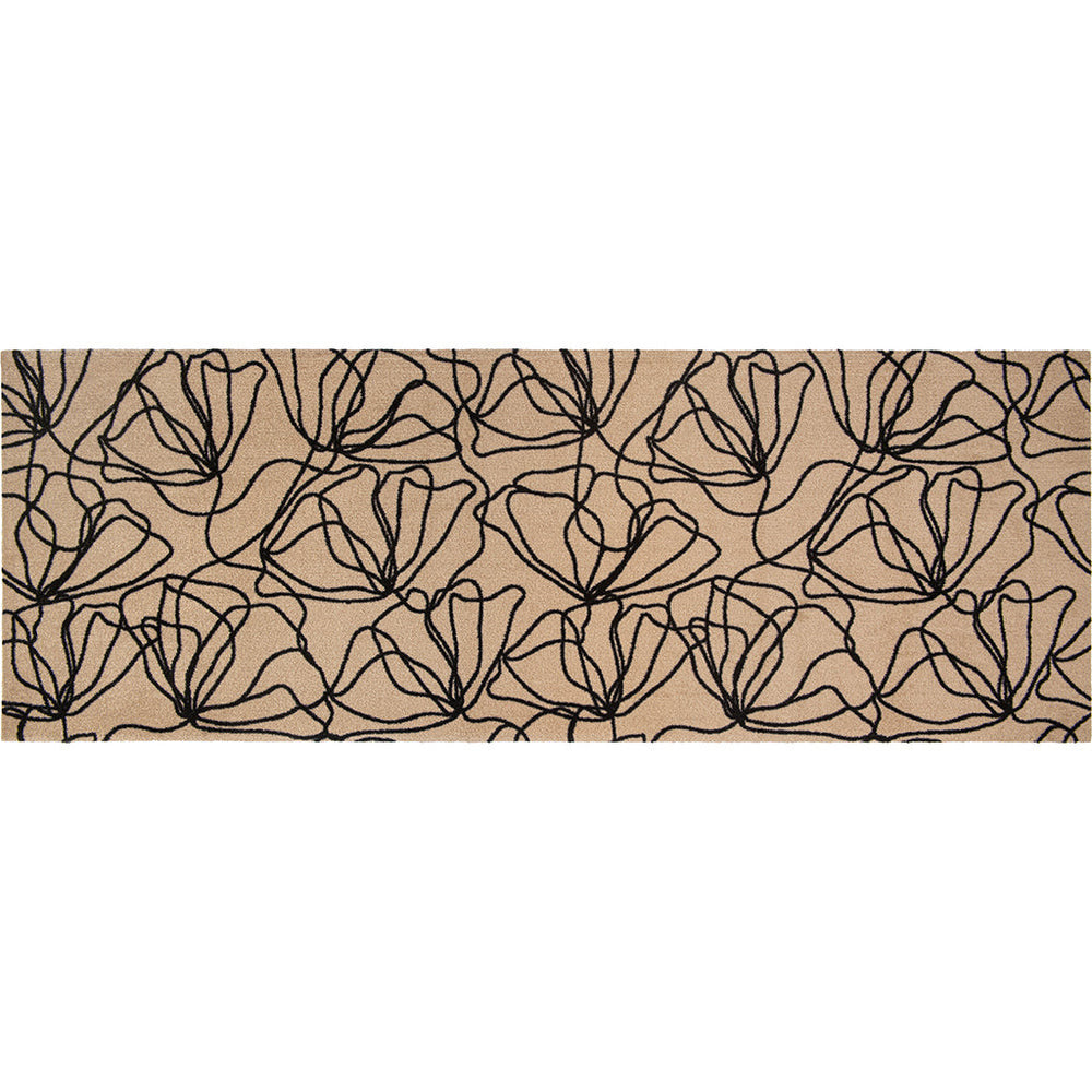 Homeroots 6' Beige And Black Floral Washable Runner Rug With Uv Protection  Synthetic 568164