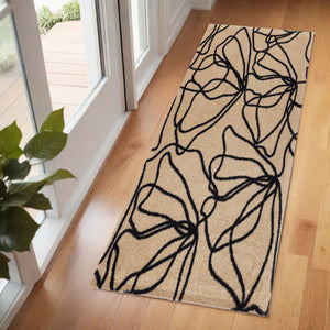 Homeroots 6' Beige And Black Floral Washable Runner Rug With Uv Protection  Synthetic 568164