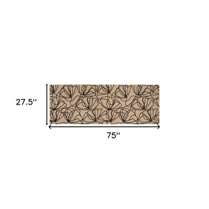 Homeroots 6' Beige And Black Floral Washable Runner Rug With Uv Protection  Synthetic 568164