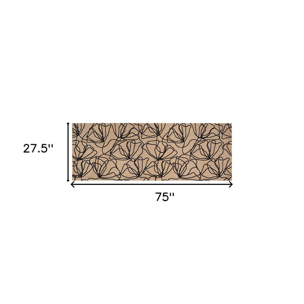 Homeroots 6' Beige And Black Floral Washable Runner Rug With Uv Protection  Synthetic 568164