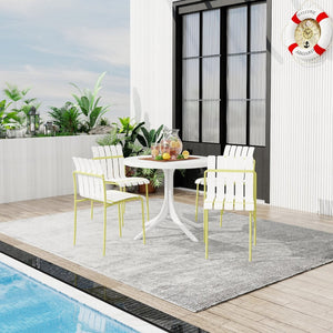 English Elm Summer Outdoor Dining Set Stackable Pp Chairs Round Table Uv Resistant Patio Cream White,Grain Yellow,White W3450S00025