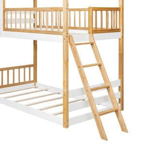 English Elm Twin Over Playhouse Bunk Bed Pinewood Fort Design with Roof and Safety Rails LT100008AAN-3