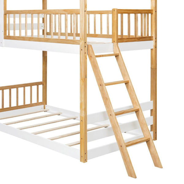 English Elm Twin Over Playhouse Bunk Bed Pinewood Fort Design with Roof and Safety Rails LT100008AAN-3