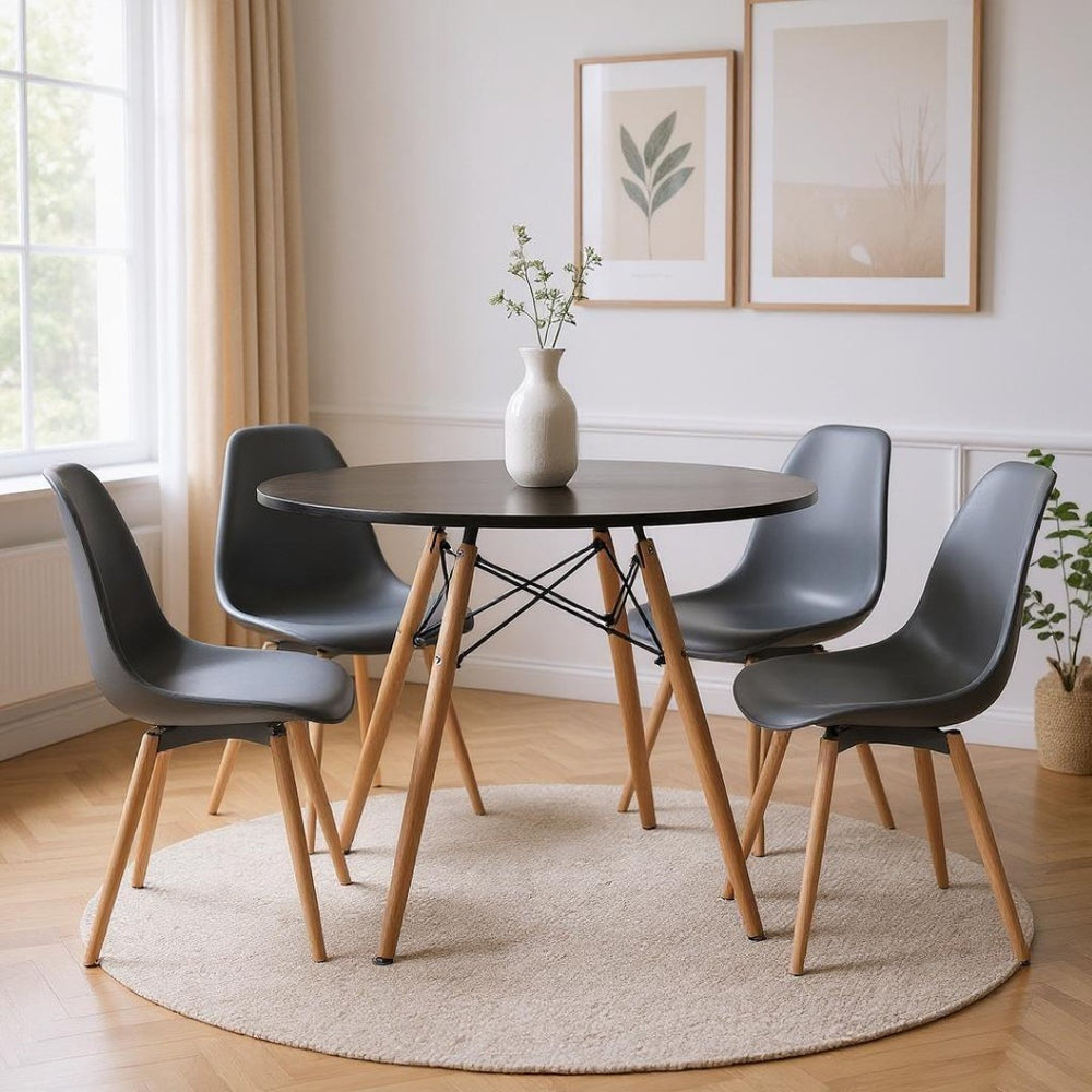 HomeRoots 32" Stylish Black and Natural Wood Round Dining Table - Compact, Versatile, Easy Assembly, Modern Design 568198