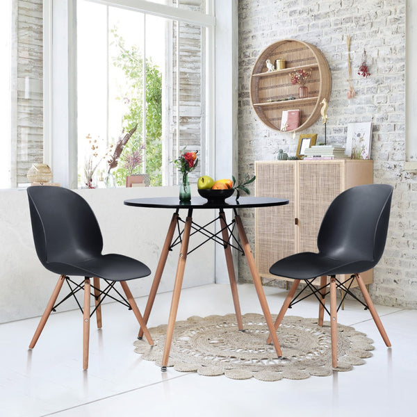 HomeRoots 32" Stylish Black and Natural Wood Round Dining Table - Compact, Versatile, Easy Assembly, Modern Design 568198