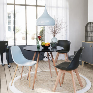 HomeRoots 32" Stylish Black and Natural Wood Round Dining Table - Compact, Versatile, Easy Assembly, Modern Design 568198