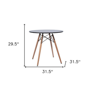 HomeRoots 32" Stylish Black and Natural Wood Round Dining Table - Compact, Versatile, Easy Assembly, Modern Design 568198