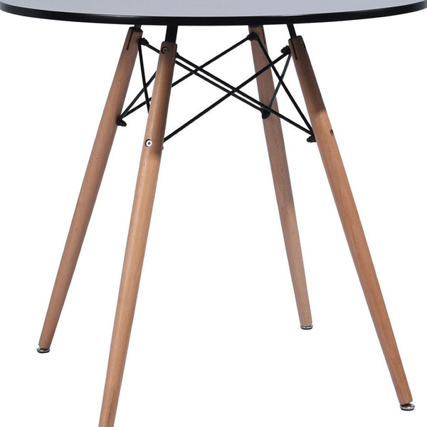 HomeRoots 32" Stylish Black and Natural Wood Round Dining Table - Compact, Versatile, Easy Assembly, Modern Design 568198