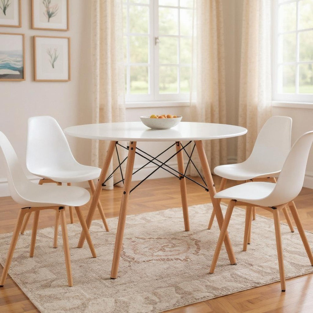 HomeRoots 32" Two-Tone Round Dining Table - Modern White Top with Natural Wood Legs for Small Spaces & Versatility 568199