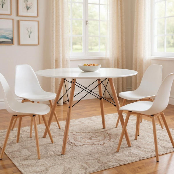 HomeRoots 32" Two-Tone Round Dining Table - Modern White Top with Natural Wood Legs for Small Spaces & Versatility 568199