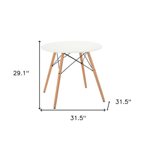 HomeRoots 32" Two-Tone Round Dining Table - Modern White Top with Natural Wood Legs for Small Spaces & Versatility 568199