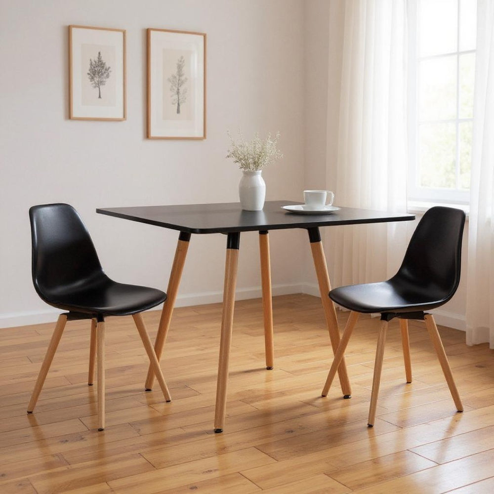HomeRoots 32" Stylish Black and Natural Wood Square Dining Table for Small Spaces, Modern Aesthetic & Versatility 568205