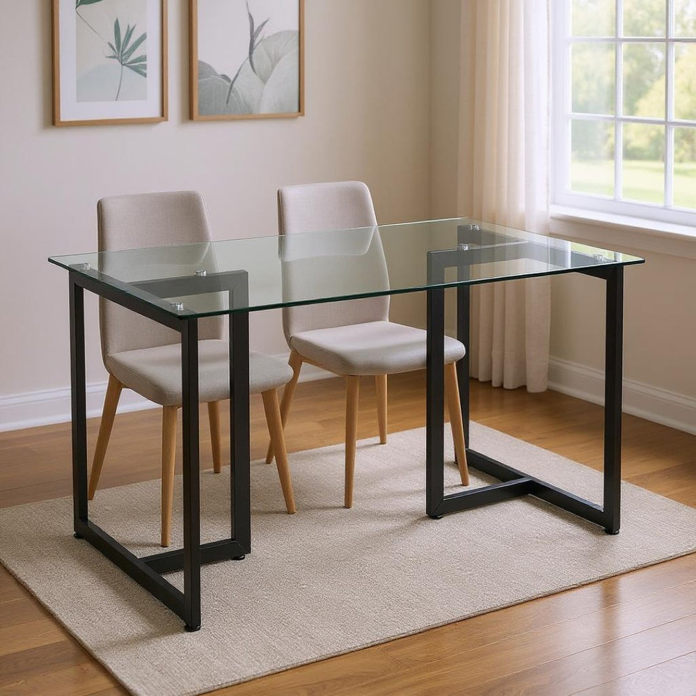 HomeRoots 47" Clear Glass Dining Table with Black Metal Base – Modern, Sleek Design for Stylish Spaces 568208