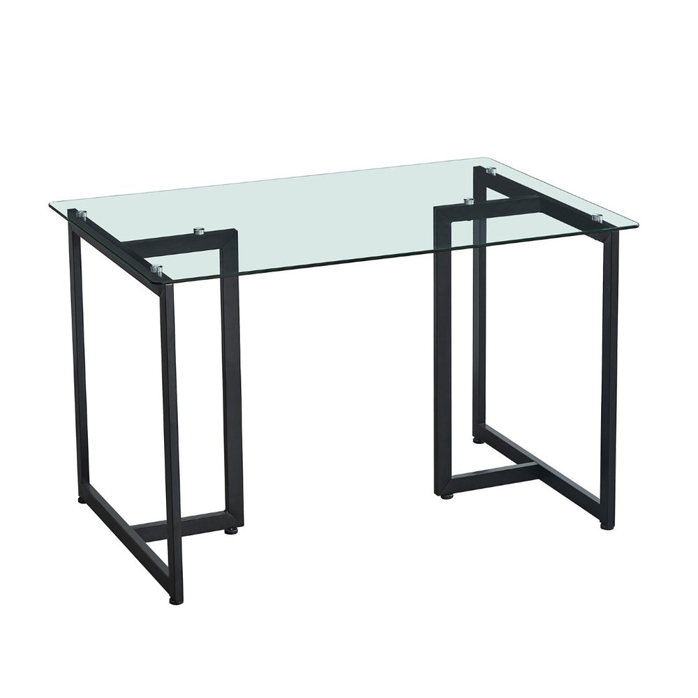 HomeRoots 47" Clear Glass Dining Table with Black Metal Base – Modern, Sleek Design for Stylish Spaces 568208