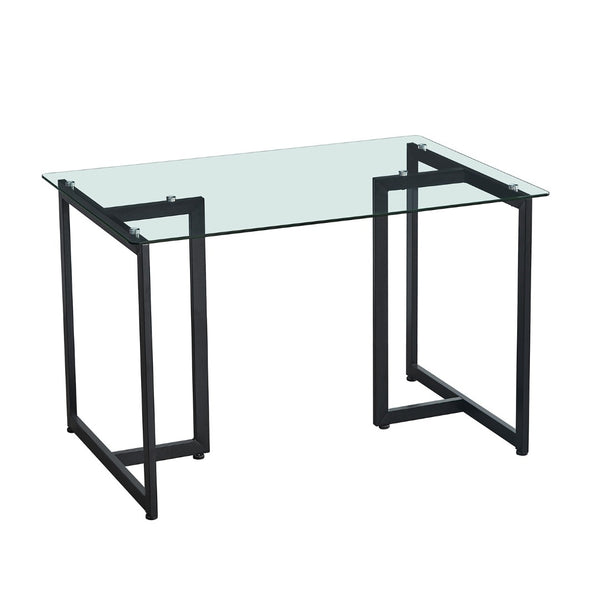HomeRoots 47" Clear Glass Dining Table with Black Metal Base – Modern, Sleek Design for Stylish Spaces 568208