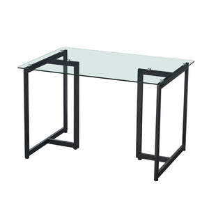 HomeRoots 47" Clear Glass Dining Table with Black Metal Base – Modern, Sleek Design for Stylish Spaces 568208