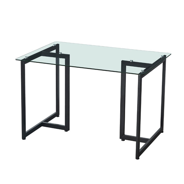 HomeRoots 47" Clear Glass Dining Table with Black Metal Base – Modern, Sleek Design for Stylish Spaces 568208