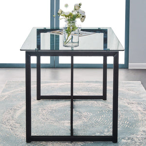 HomeRoots 47" Clear Glass Dining Table with Black Metal Base – Modern, Sleek Design for Stylish Spaces 568208