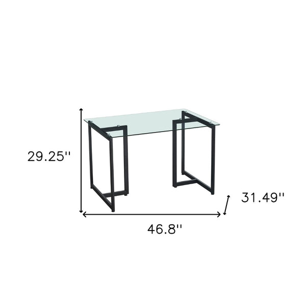 HomeRoots 47" Clear Glass Dining Table with Black Metal Base – Modern, Sleek Design for Stylish Spaces 568208
