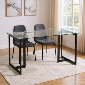 HomeRoots 55" Modern Clear and Black Glass Dining Table - Elegant Design for Dining, Work, and Gatherings 568209