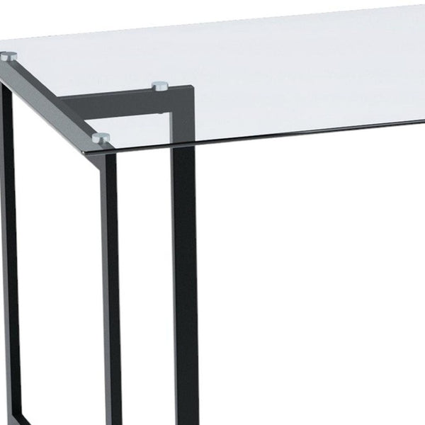 HomeRoots 55" Modern Clear and Black Glass Dining Table - Elegant Design for Dining, Work, and Gatherings 568209