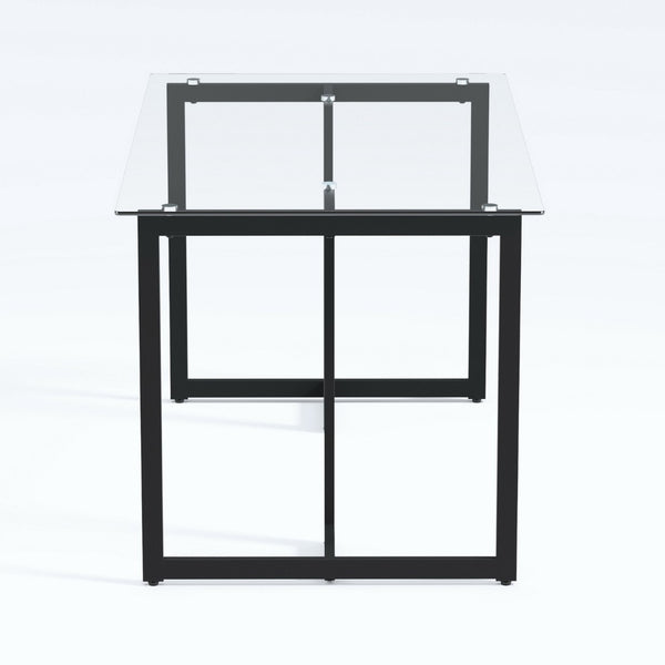 HomeRoots 55" Modern Clear and Black Glass Dining Table - Elegant Design for Dining, Work, and Gatherings 568209