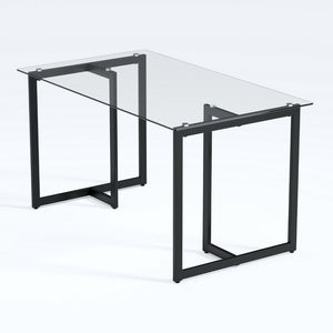 HomeRoots 55" Modern Clear and Black Glass Dining Table - Elegant Design for Dining, Work, and Gatherings 568209