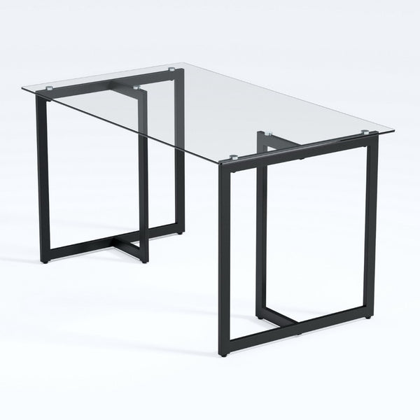 HomeRoots 55" Modern Clear and Black Glass Dining Table - Elegant Design for Dining, Work, and Gatherings 568209