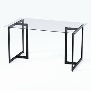 HomeRoots 55" Modern Clear and Black Glass Dining Table - Elegant Design for Dining, Work, and Gatherings 568209