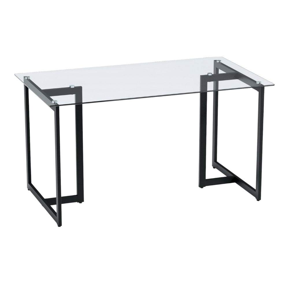HomeRoots 55" Modern Clear and Black Glass Dining Table - Elegant Design for Dining, Work, and Gatherings 568209
