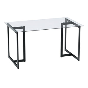 HomeRoots 55" Modern Clear and Black Glass Dining Table - Elegant Design for Dining, Work, and Gatherings 568209