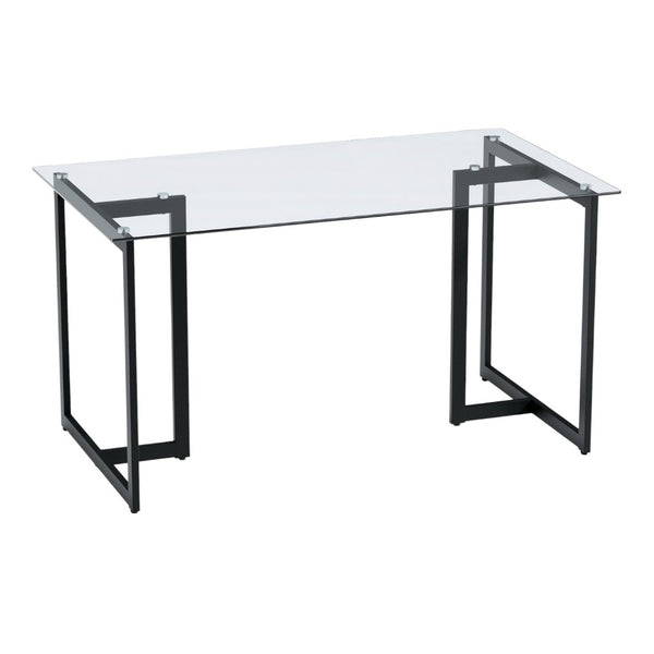 HomeRoots 55" Modern Clear and Black Glass Dining Table - Elegant Design for Dining, Work, and Gatherings 568209