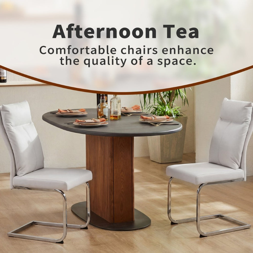 English Elm Dining Chair Set of 2 Faux Leather Chrome Base Ergonomic Contemporary Kitchen Seating White W3851P453160