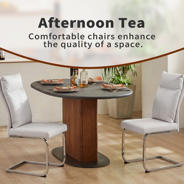 English Elm Dining Chair Set of 2 Faux Leather Chrome Base Ergonomic Contemporary Kitchen Seating White W3851P453160