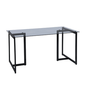 HomeRoots 55" Smoky Gray Glass Dining Table with Black Metal Sled Base - Modern Elegance for Any Space 568211