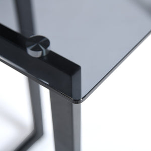 HomeRoots 55" Smoky Gray Glass Dining Table with Black Metal Sled Base - Modern Elegance for Any Space 568211