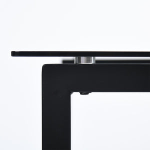 HomeRoots 55" Smoky Gray Glass Dining Table with Black Metal Sled Base - Modern Elegance for Any Space 568211