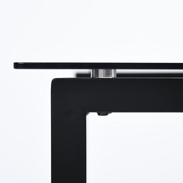 HomeRoots 55" Smoky Gray Glass Dining Table with Black Metal Sled Base - Modern Elegance for Any Space 568211