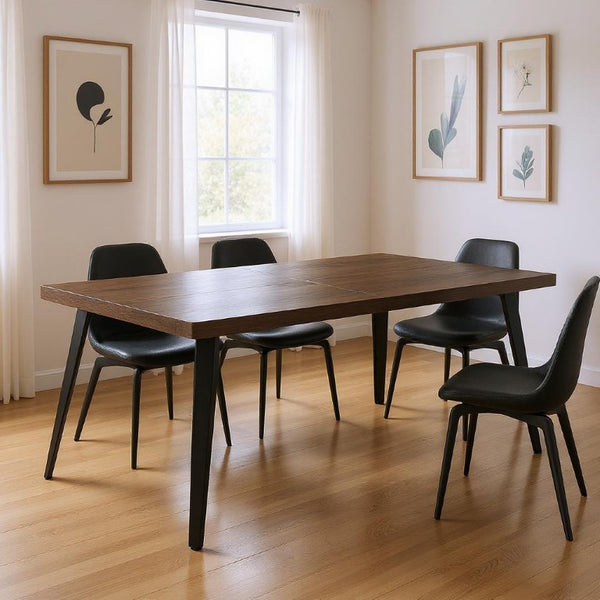 63 Inch Industrial Dining Table Solid Wood Top with Black Steel Base Seats Six