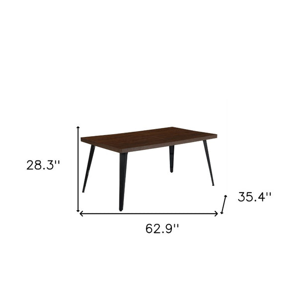 63 Inch Industrial Dining Table Solid Wood Top with Black Steel Base Seats Six