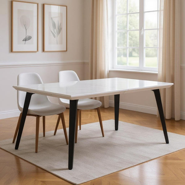 HomeRoots 63" Modern Faux Marble & Metal Dining Table - Stylish, Durable, Seats 6 - Perfect for Home & Work 568213