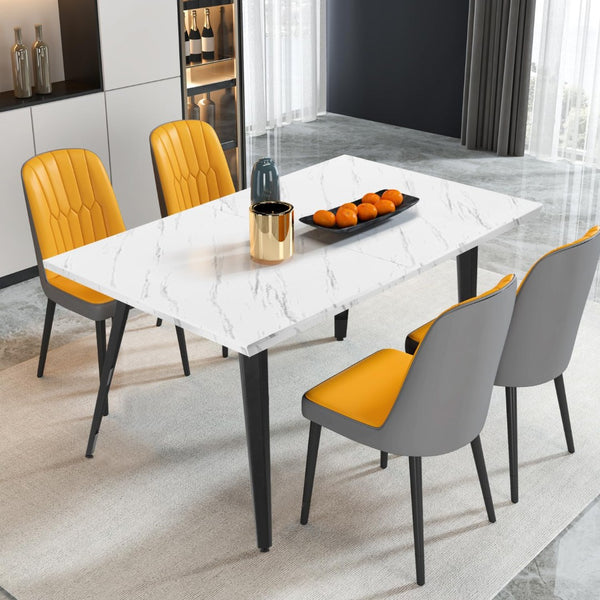 HomeRoots 63" Modern Faux Marble & Metal Dining Table - Stylish, Durable, Seats 6 - Perfect for Home & Work 568213