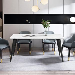 HomeRoots 63" Modern Faux Marble & Metal Dining Table - Stylish, Durable, Seats 6 - Perfect for Home & Work 568213