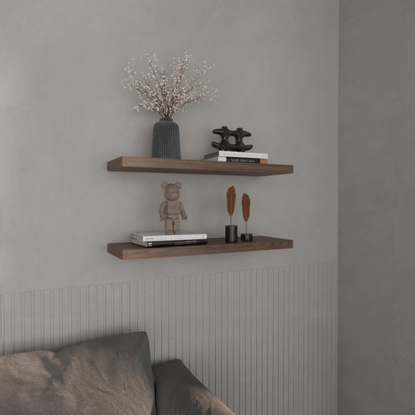 English Elm Floating Shelves - Set Of 2 Walnut Finish, Modern Design For Home Decor & Space-Saving Solutions B097P250926