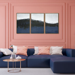 Homeroots Set Of Three Sapphire Abstract Gold Floater Frame Wall Art - Modern Canvas Trio For Stylish Décor  Canvas 568219