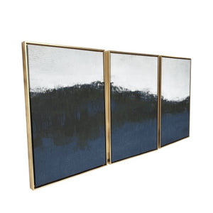Homeroots Set Of Three Sapphire Abstract Gold Floater Frame Wall Art - Modern Canvas Trio For Stylish Décor  Canvas 568219