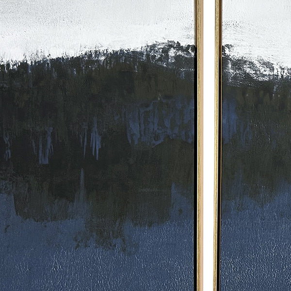 Homeroots Set Of Three Sapphire Abstract Gold Floater Frame Wall Art - Modern Canvas Trio For Stylish Décor  Canvas 568219