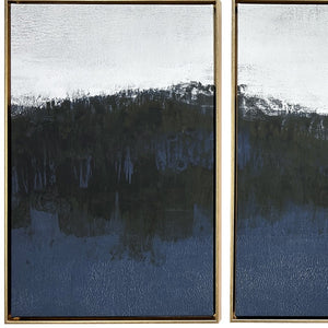 Homeroots Set Of Three Sapphire Abstract Gold Floater Frame Wall Art - Modern Canvas Trio For Stylish Décor  Canvas 568219