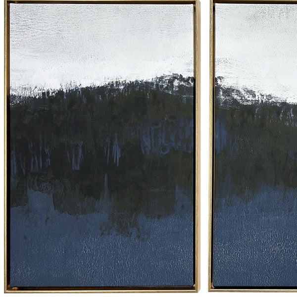 Homeroots Set Of Three Sapphire Abstract Gold Floater Frame Wall Art - Modern Canvas Trio For Stylish Décor  Canvas 568219