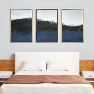 Homeroots Set Of Three Sapphire Abstract Gold Floater Frame Wall Art - Modern Canvas Trio For Stylish Décor  Canvas 568219